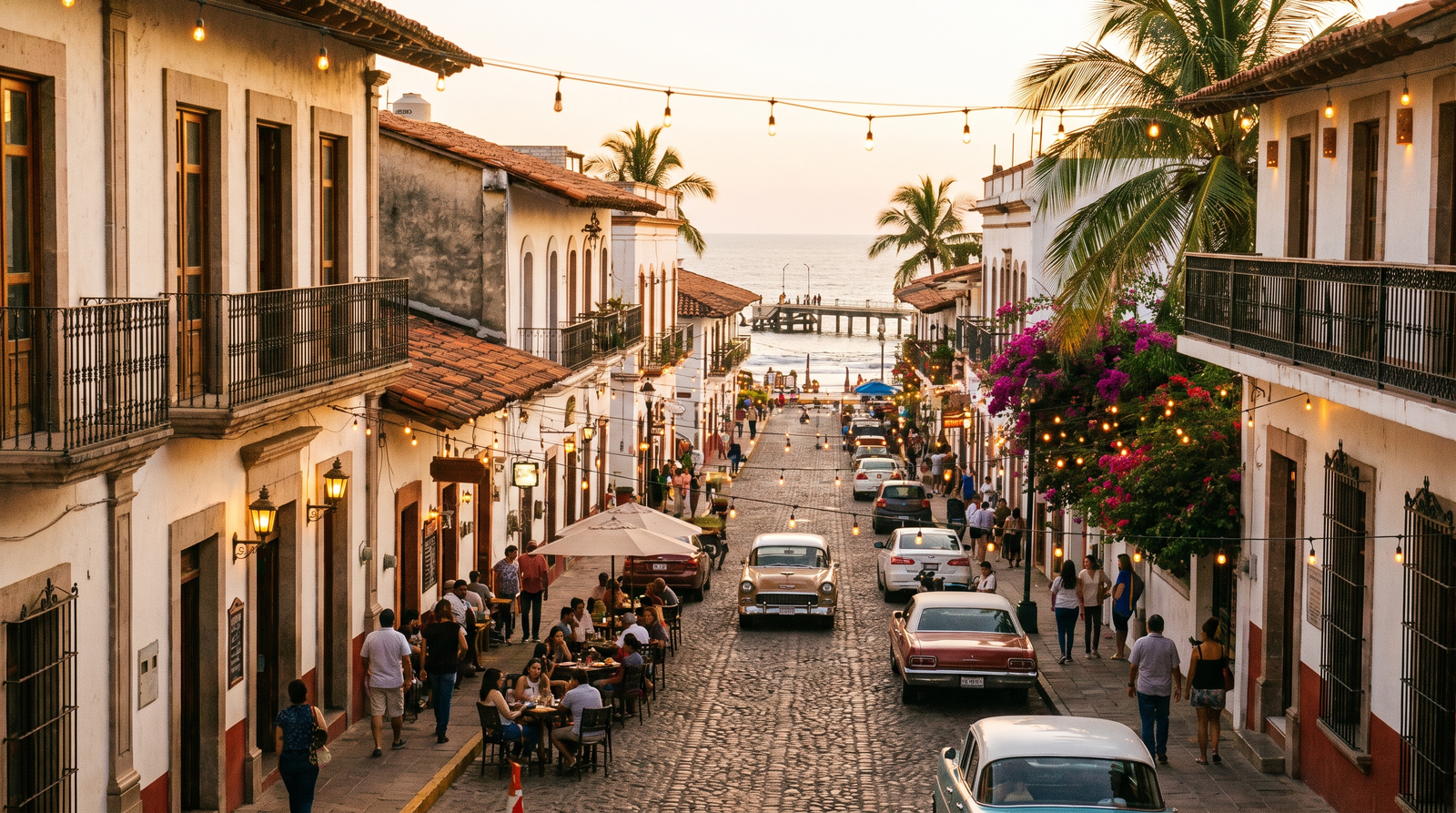 Negocios locales en una calle del centro de Puerto Vallarta