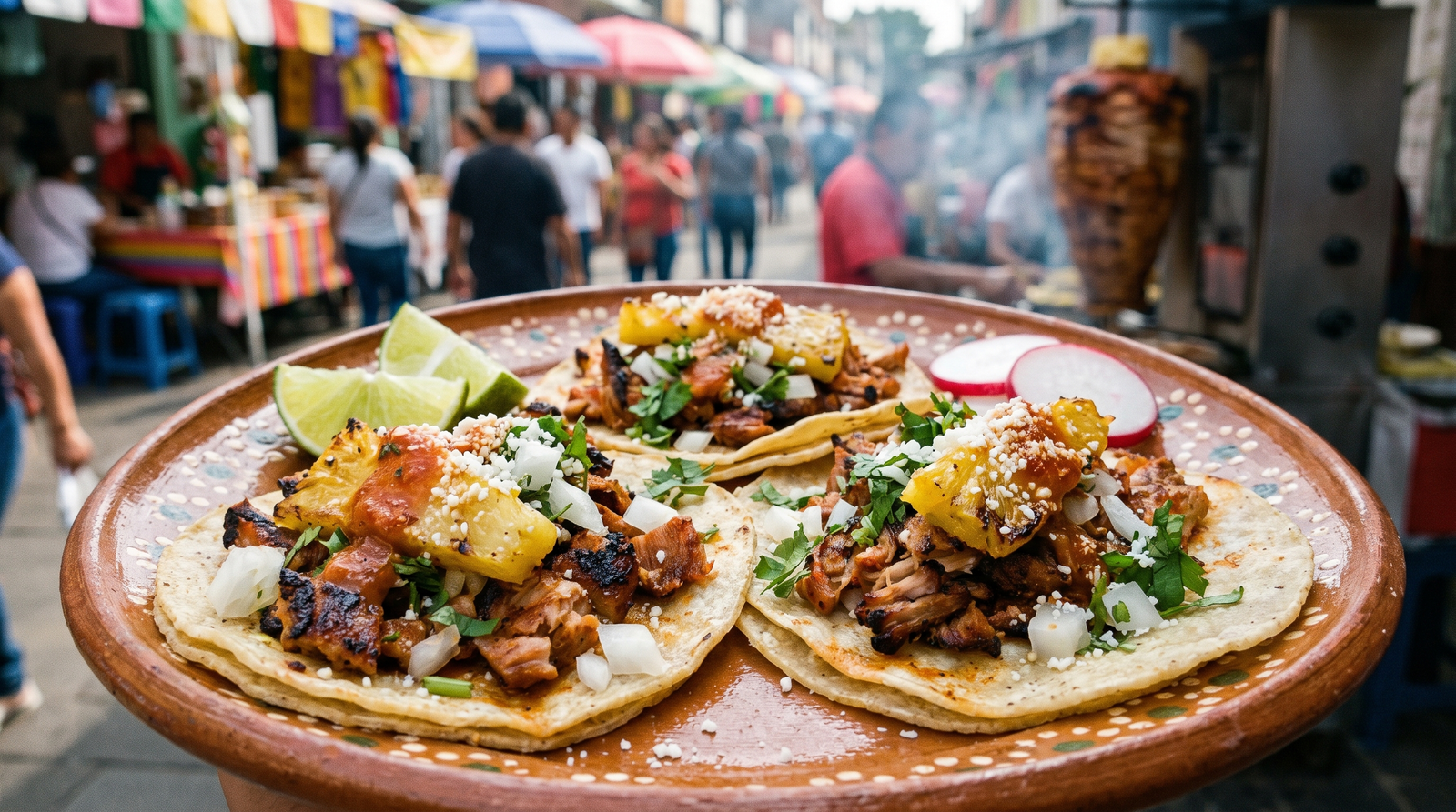 Persona disfrutando tacos callejeros de noche en Puerto Vallarta
